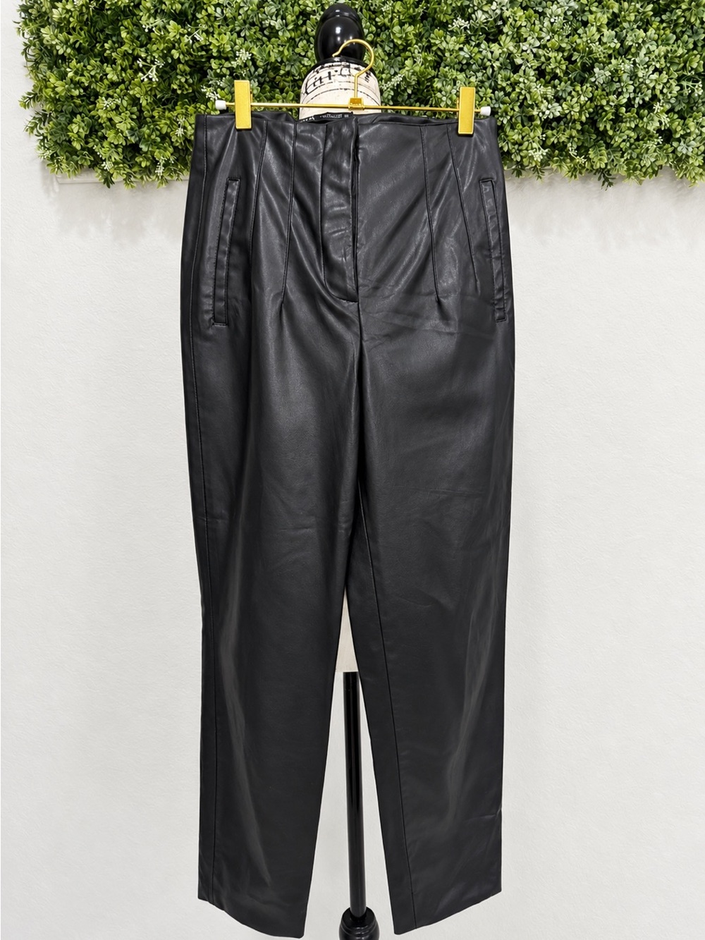 Zara Black Faux Leather High Waist Pants Size M